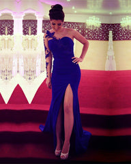 Gorgeous Lace Embroidery One Shoulder Leg Split Prom Dresses Mermaid