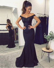 Mermaid V Neck Dresses Off Shoulder Appliques Train