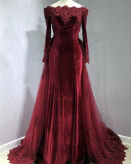 Long Sleeves Velvet Mermaid Prom Dresses Detachable Skirt