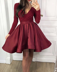 Modest Velvet Long Sleeves Satin Ruffles Homecoming Dresses