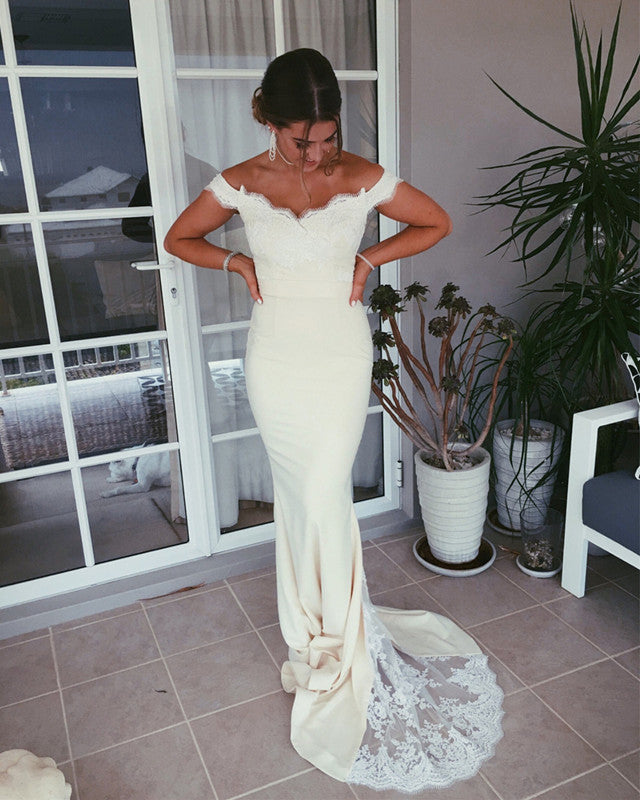 Elegant V-neck Off The Shoulder Mermaid Appliques Prom Dresses
