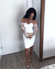 Sexy Off The Shoulder Sheath Lace Long Sleeves Homecoming Dress
