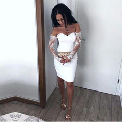 Sexy Off The Shoulder Sheath Lace Long Sleeves Homecoming Dress