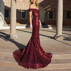 Sparkly Sequin Off The Shoulder Mermaid Evening Dresses