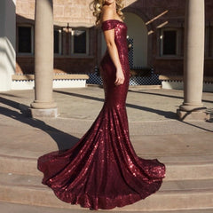 Sparkly Sequin Off The Shoulder Mermaid Evening Dresses