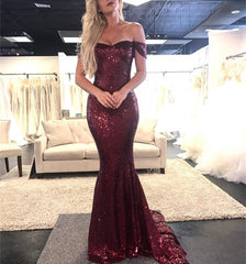 Sparkly Sequin Off The Shoulder Mermaid Evening Dresses