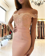 Charming Lace Appliques Curved Sweetheart Off The Shoulder Mermaid Bridesmaid Dresses