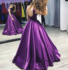 A-line Open Back Long Satin Floor Length Prom Dresses