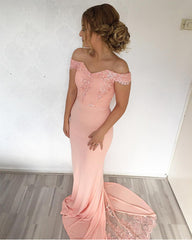 Elegant V-neck Mermaid Off-The-Shoulder Evening Dresses Lace Appliques