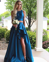 Two Piece Prom Dresses Satin Ruffes Skirt