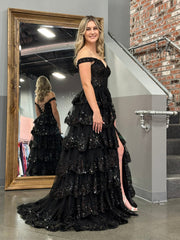 Princess A Line Off the Shoulder Corset Prom Dress with Lace Ruffles
