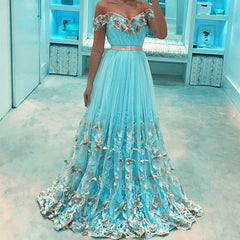 Elegant Lace Embroidery Sweetheart Tulle Formal Evening Dresses
