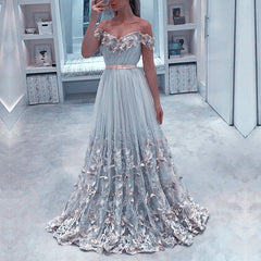 Elegant Lace Embroidery Sweetheart Tulle Formal Evening Dresses