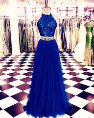 Lace Crop Top Tulle Prom Dresses Two Piece Evening Gowns Beaded Sashes