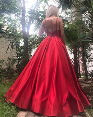 Deep V-neck Long Satin Royal Blue Evening Dresses