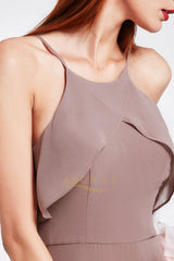 A-line/Princess Halter Sleeveless Long Chiffon Bridesmaid Dresses