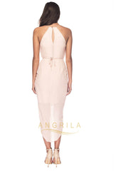 Sheath/Column Halter Bridesmaid Dresses with Gold Metal Belt