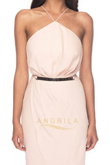 Sheath/Column Halter Bridesmaid Dresses with Gold Metal Belt