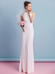 Wedding Dresses Jewel Neck Floor Length Chiffon Lace Regular Straps Floral Lace with Lace Sash  Ribbon