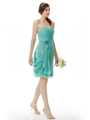 Sweetheart Neckline  Strapless Knee Length Chiffon Bridesmaid Dress with Criss Cross  Side Draping  Flower
