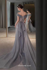 Ice Blue Sparkly Beading Tulle Mermaid Stunning Evening Dresses, CP0848