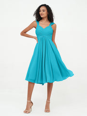 Chiffon Empire Short Dresses with Pockets-Jade