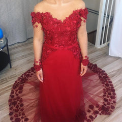 Illusion Scoop Neckline Long Sleeves Mermaid Evening Dress With Lace Flowers