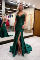 Wholesale Dark Green Glitter Mermaid Open Back Long Corset Beaded Prom Dress prom dresses with long sleeves
