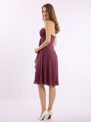 Knee Length Chiffon Dress with Sweetheart Neck-Mulberry