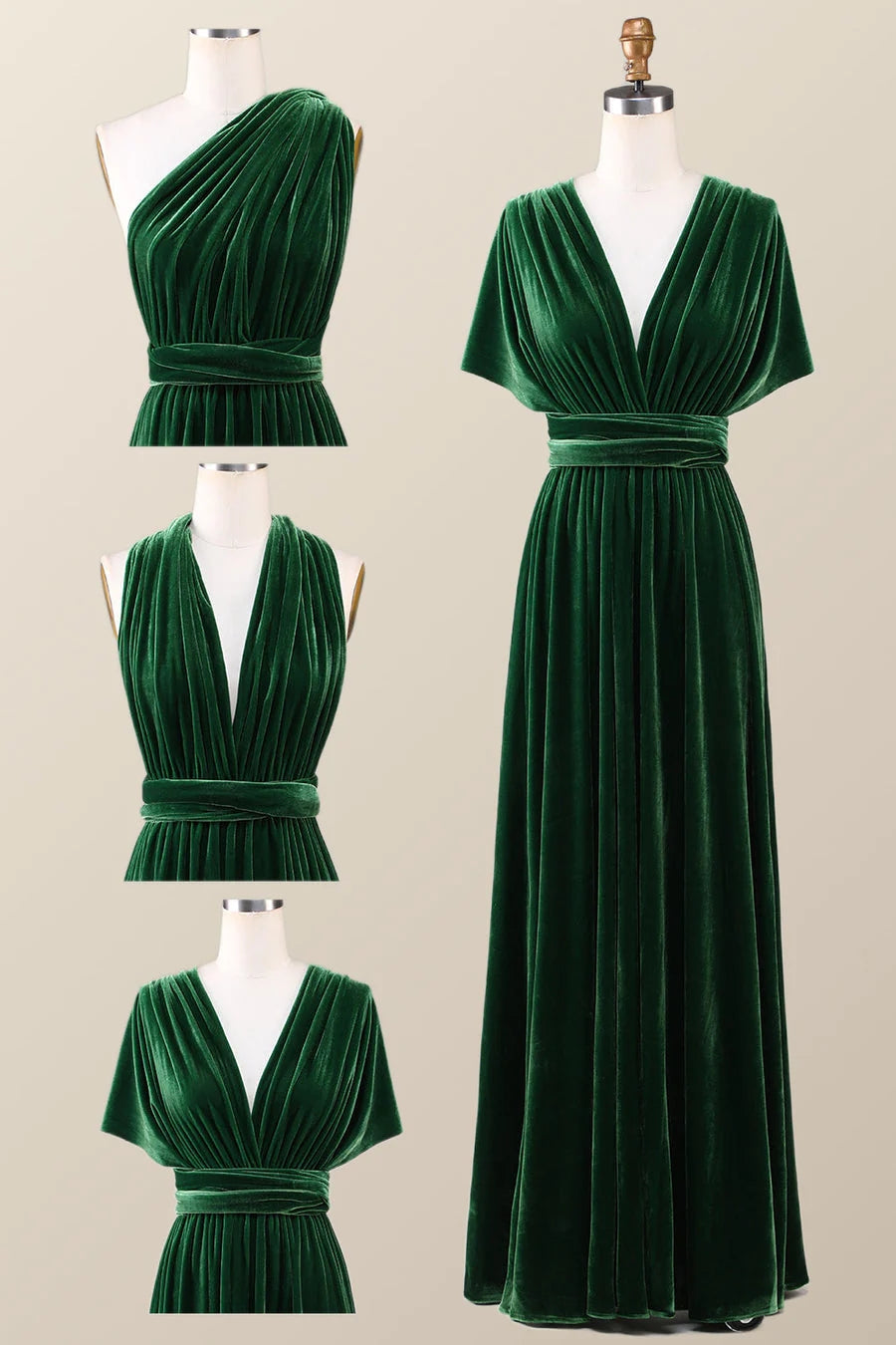 Infinity Dark Green Velvet Bridesmaid Dress Long Winter Formal Dress