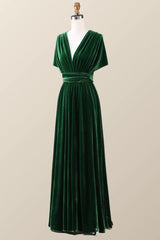 Infinity Dark Green Velvet Bridesmaid Dress Long Winter Formal Dress