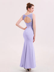 Illusion Neck Mermaid Dress with Open Back-Lilac