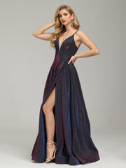 Heaven Iridescent V-neck Split Prom Dress