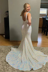Iridescent Sequin One Shoulder Formal Dress Long Mermaid Evening Dress with Split