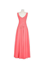 V-neck Long Chiffon Straps Bridesmaid Dresses