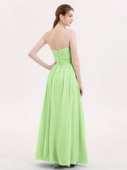 Strapless Cross-pleated Full Length Bridesmaid Gown-Sage