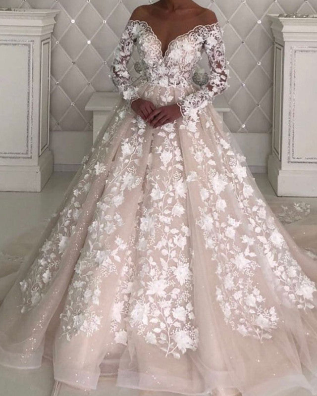 Ivory And Champagne Wedding Dresses Long Sleeves