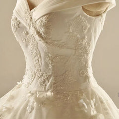 Ivory Lace A-line V Neck Off The Shoulder Wedding Dresses Princess