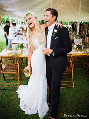 Mermaid Boho Beach Lace Wedding Dresses Country V Neck Bridal Gowns