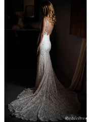 Mermaid Boho Beach Lace Wedding Dresses Country V Neck Bridal Gowns