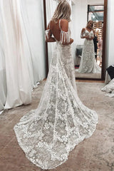 Beach Mermaid Scoop Neckline Backless Ivory Bohemian Wedding Dress