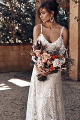 Ivory Bohemian Scoop Neckline Open Back Lace Wedding Dress  TN385