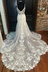 Ivory Floral Lace V-Neck Mermaid Long Wedding Dress Bridal Gown TN338