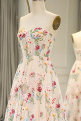 Wholesale Ivory Flower Tulle Sweetheart Long A-Line Prom Dress with Embroidery prom clothing