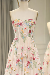 Wholesale Ivory Flower Tulle Sweetheart Long A-Line Prom Dress with Embroidery prom clothing