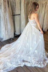 Ivory Strapless A-Line Wedding Dress with Floral Appliques TN403