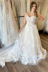 Ivory Strapless A-Line Wedding Dress with Floral Appliques TN403