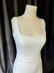 Long Simple Square Satin Ivory Wedding Dresses UK Mermaid