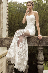 Sweetheart Tulle Train Bridal Dress Lace Appliques Wedding Dress