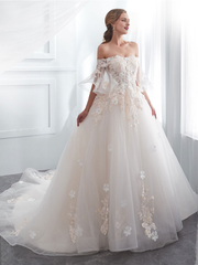 Long Lace Wedding Dress Ivory Tulle Lace Wedding Gown
